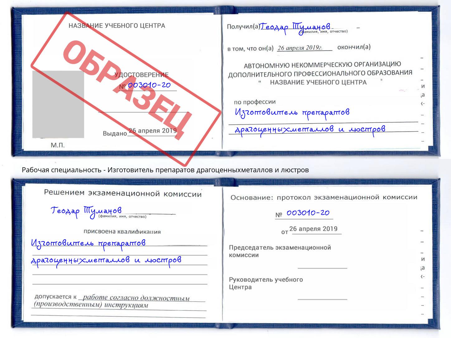 Изготовитель препаратов драгоценныхметаллов и люстров Сатка