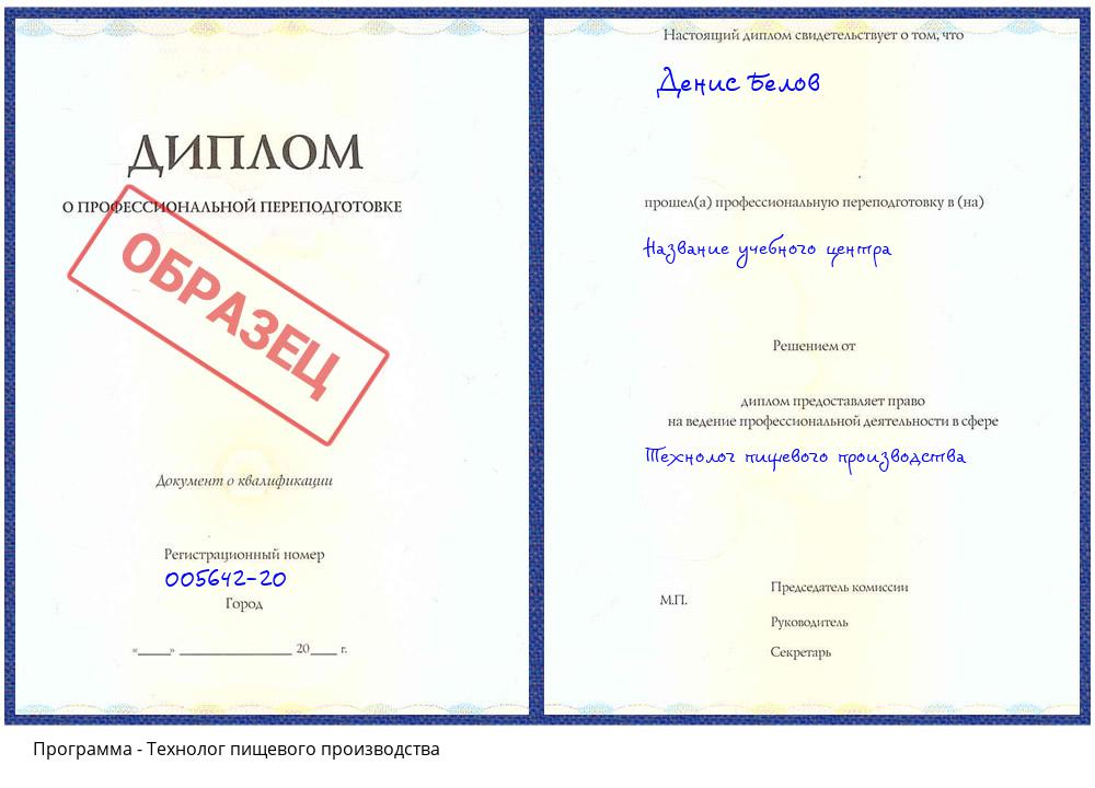 Технолог пищевого производства Сатка