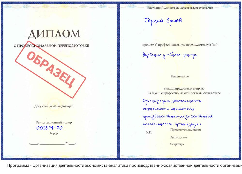 Организация деятельности экономиста-аналитика производственно-хозяйственной деятельности организации Сатка