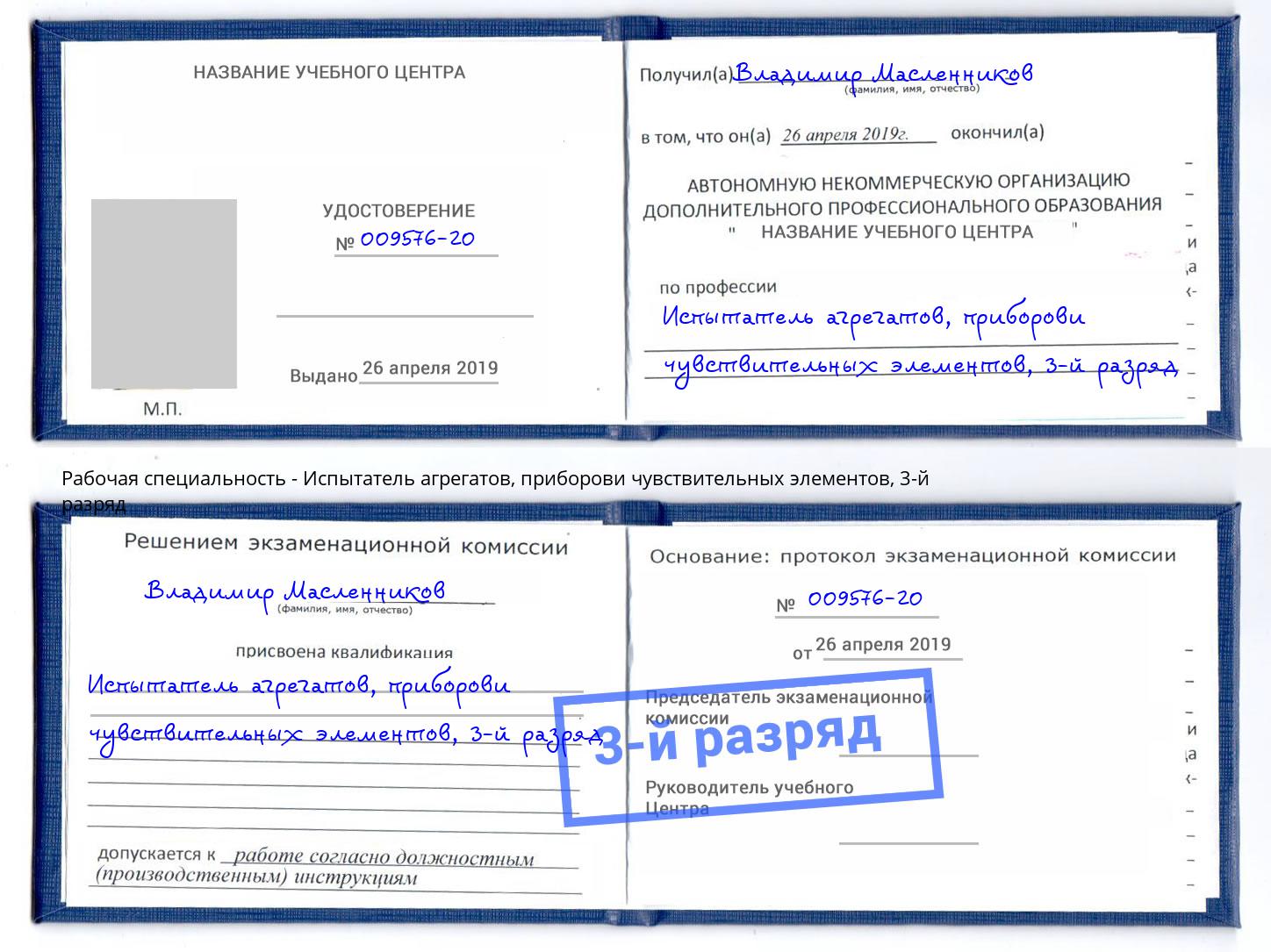 корочка 3-й разряд Испытатель агрегатов, приборови чувствительных элементов Сатка