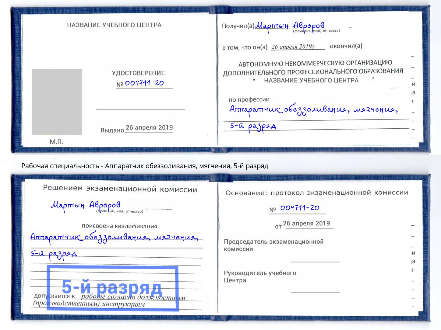 корочка 5-й разряд Аппаратчик обеззоливания, мягчения Сатка