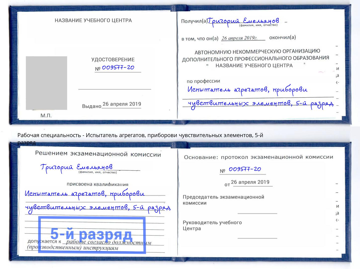 корочка 5-й разряд Испытатель агрегатов, приборови чувствительных элементов Сатка