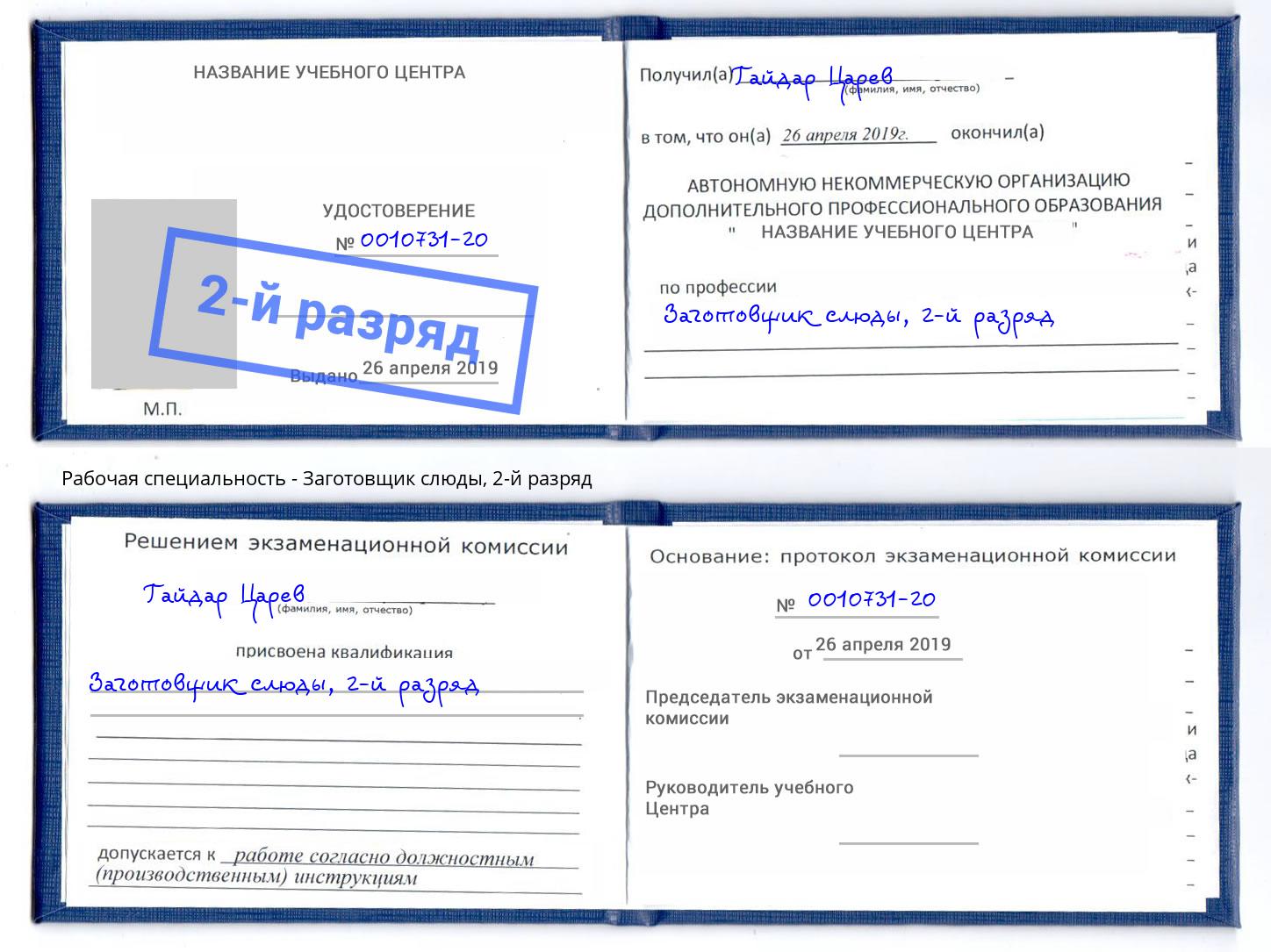 корочка 2-й разряд Заготовщик слюды Сатка