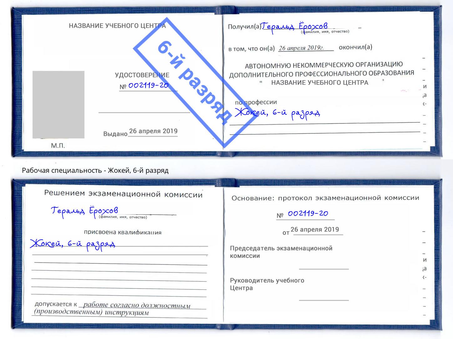 корочка 6-й разряд Жокей Сатка