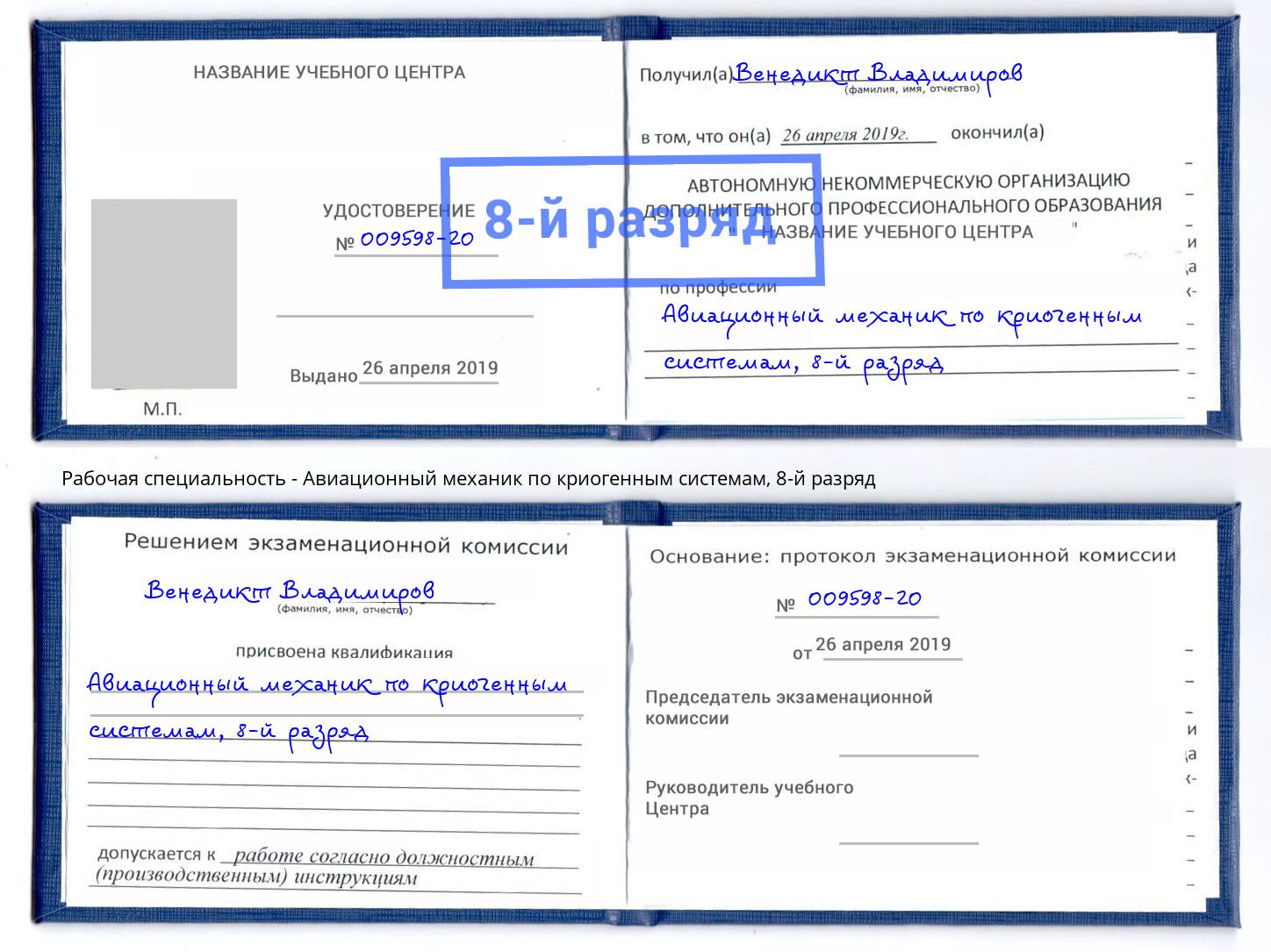 корочка 8-й разряд Авиационный механик по криогенным системам Сатка