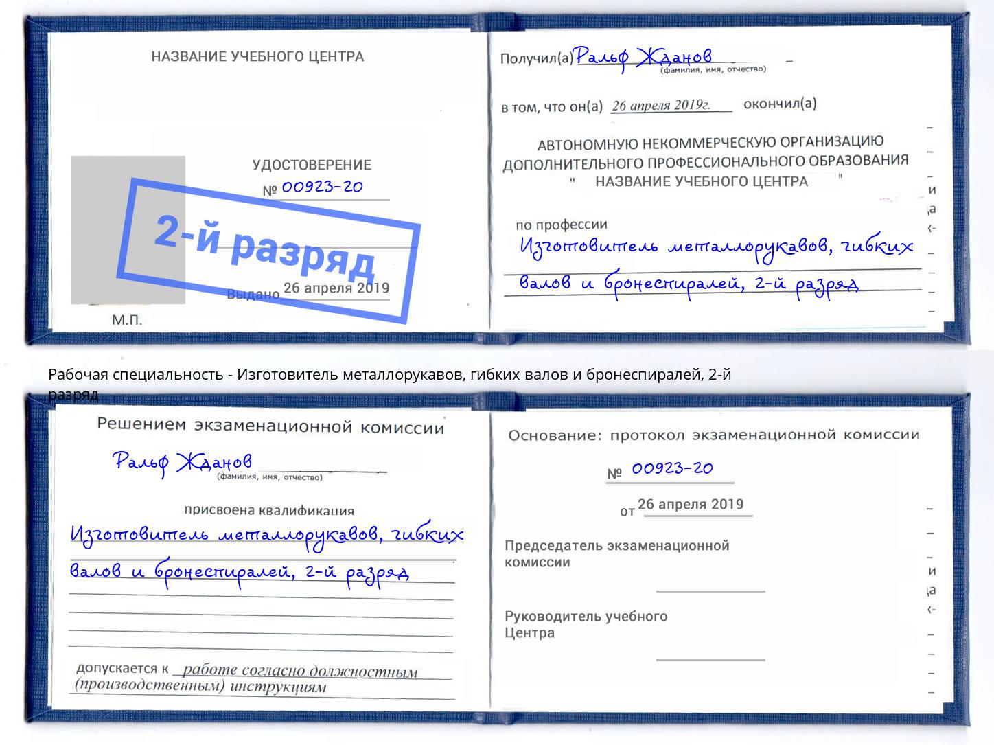 корочка 2-й разряд Изготовитель металлорукавов, гибких валов и бронеспиралей Сатка
